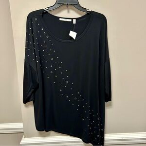 Cyrus Sz 1X Black Top Asymmetrical Hem Grommets & Studded Detail NWT
